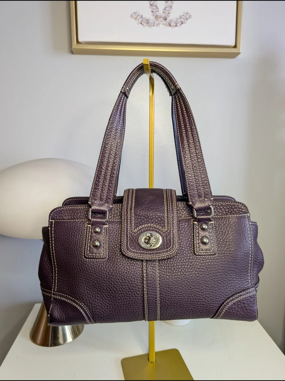 Coach Y2K Hamptons Pebbled Leather Satchel #F13961, Purple, EUC!